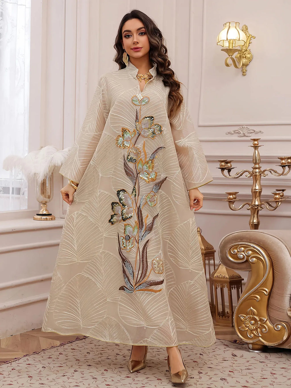 Off-White Embroidered Abaya – Elegant Formal Wear