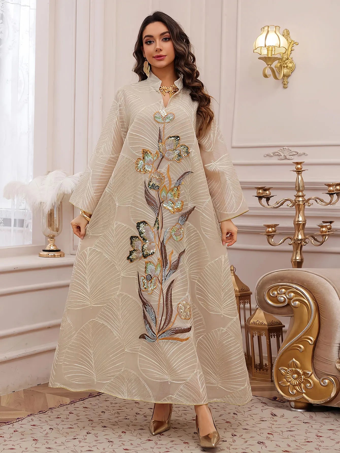 Off-White Embroidered Abaya – Elegant Formal Wear