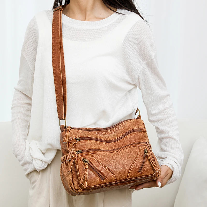 Vintage PU Leather Shoulder Bag – Large Capacity Tote