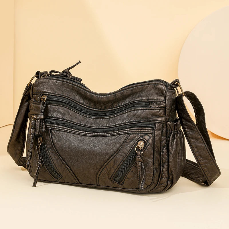 Vintage PU Leather Shoulder Bag – Large Capacity Tote