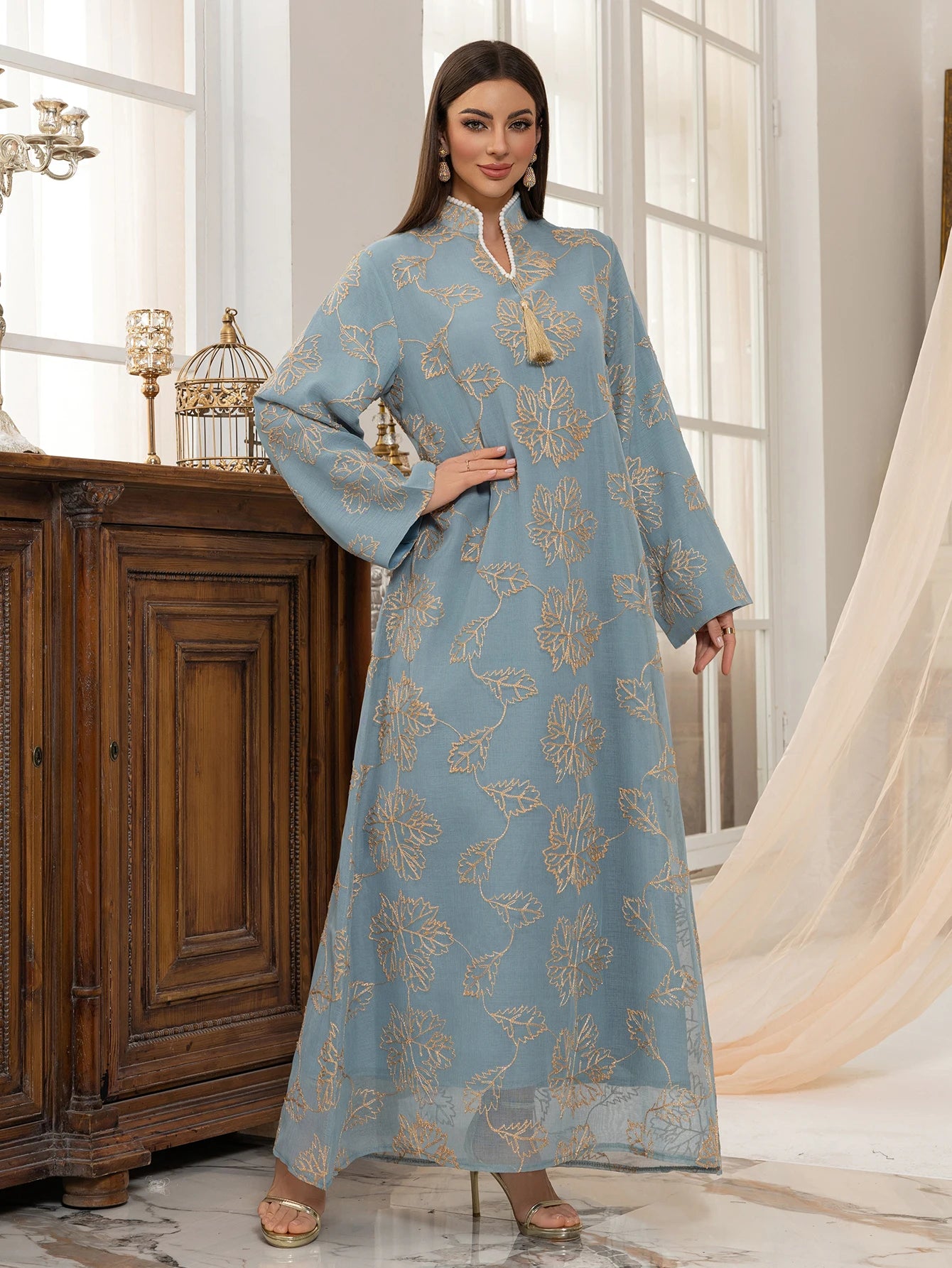 Golden Leaf Tassel Abaya – Elegant Everyday & Festive Wear