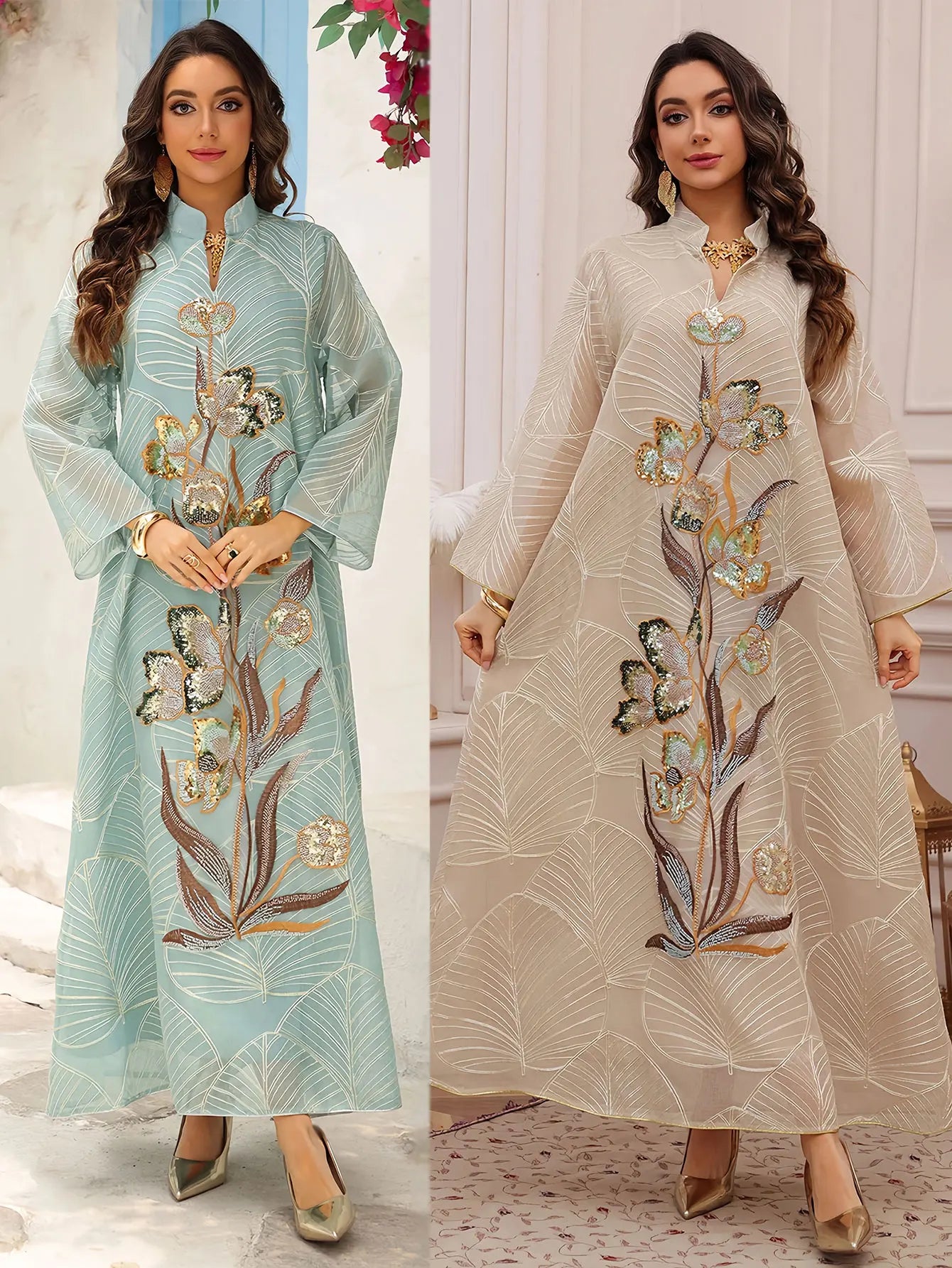 Off-White Embroidered Abaya – Elegant Formal Wear