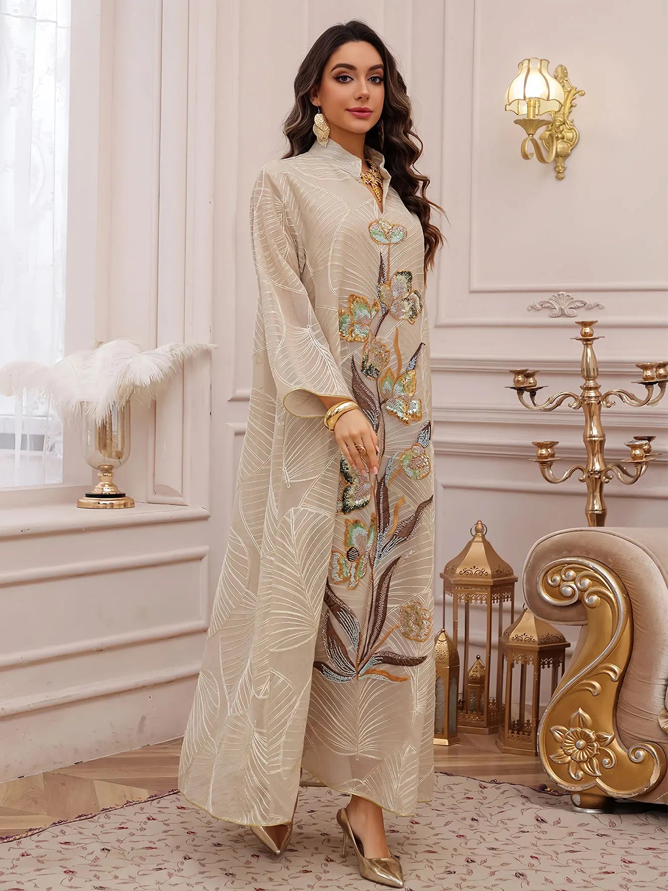 Off-White Embroidered Abaya – Elegant Formal Wear