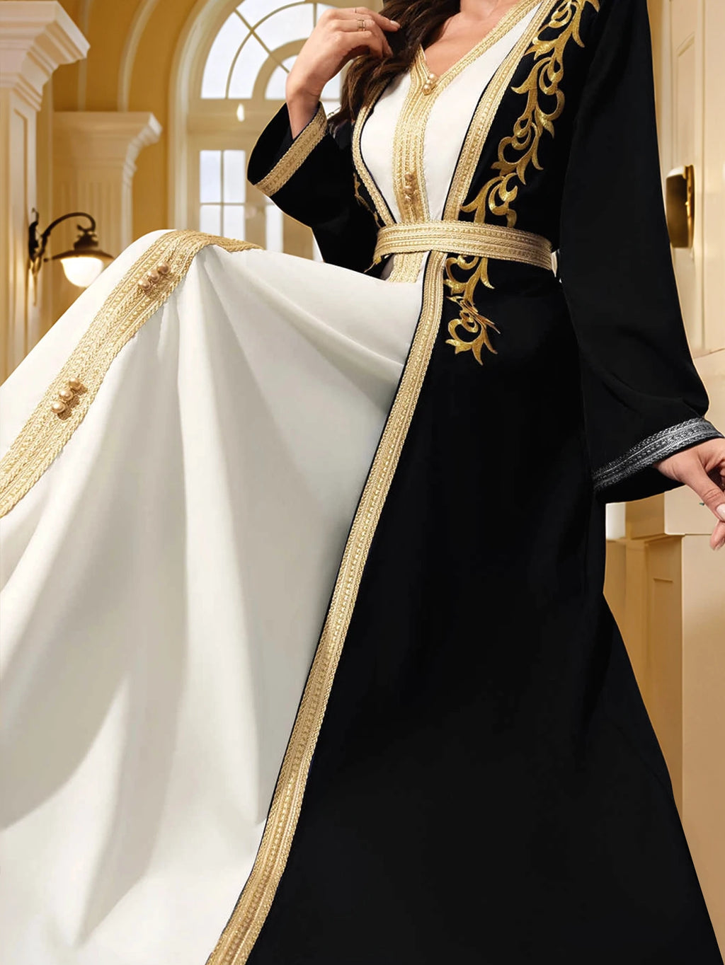 Gold Embroidered Moroccan Kaftan – Elegant Eid Abaya