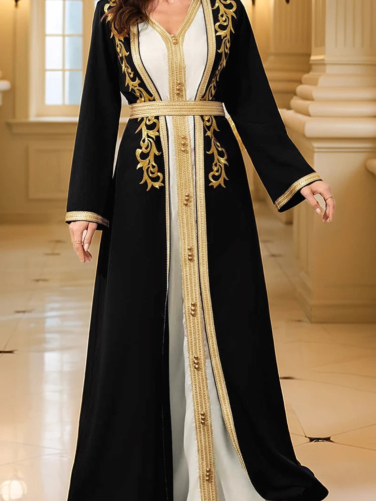 Gold Embroidered Moroccan Kaftan – Elegant Eid Abaya