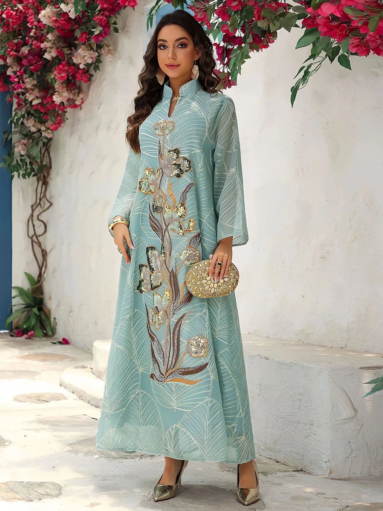 Off-White Embroidered Abaya – Elegant Formal Wear