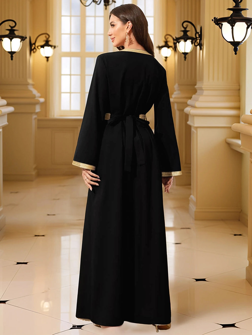 Gold Embroidered Moroccan Kaftan – Elegant Eid Abaya